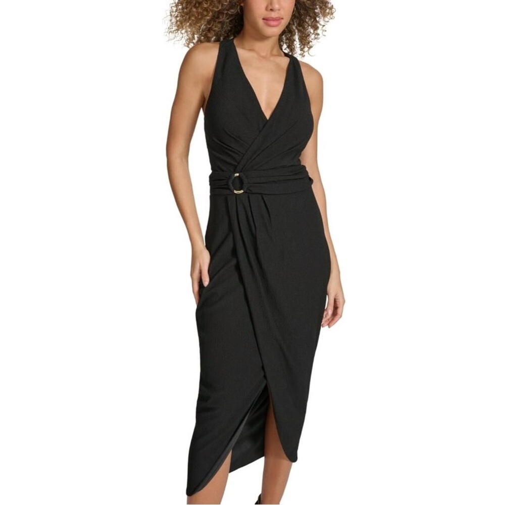 Siena Women’s Faux-Wrap Midi Dress Black